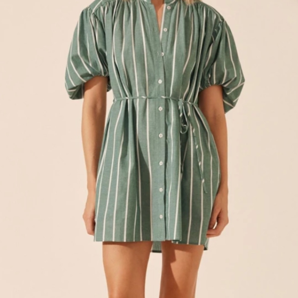 Shona Joy Green Striped Mini Dress